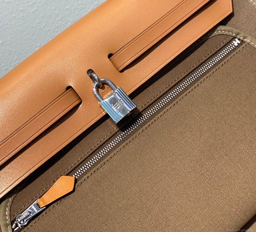Hermes H082835CKAC Herbag Zip 31 Bag in Black Hunter Leather and Canvas H60036
