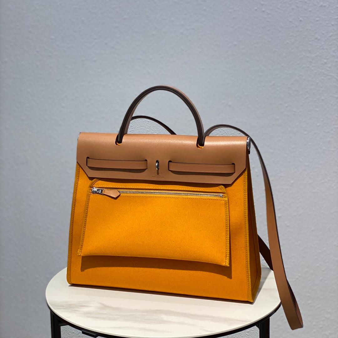 Hermes H082835CKAC Herbag Zip 31 Bag in Black Hunter Leather and Canvas H60037