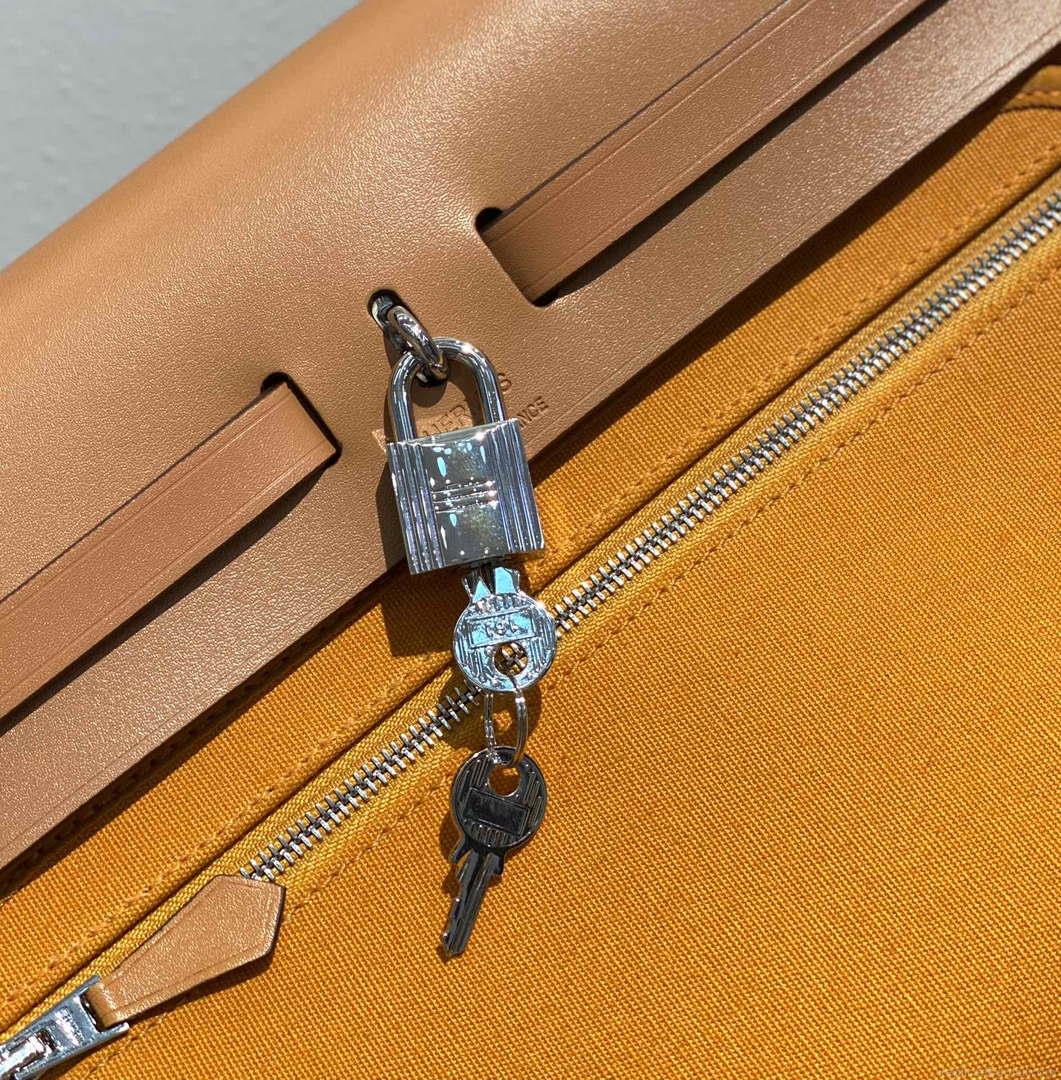 Hermes H082835CKAC Herbag Zip 31 Bag in Black Hunter Leather and Canvas H60037