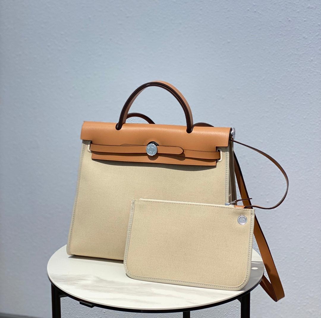 Hermes H082835CKAC Herbag Zip 31 Bag in Black Hunter Leather and Canvas H60038