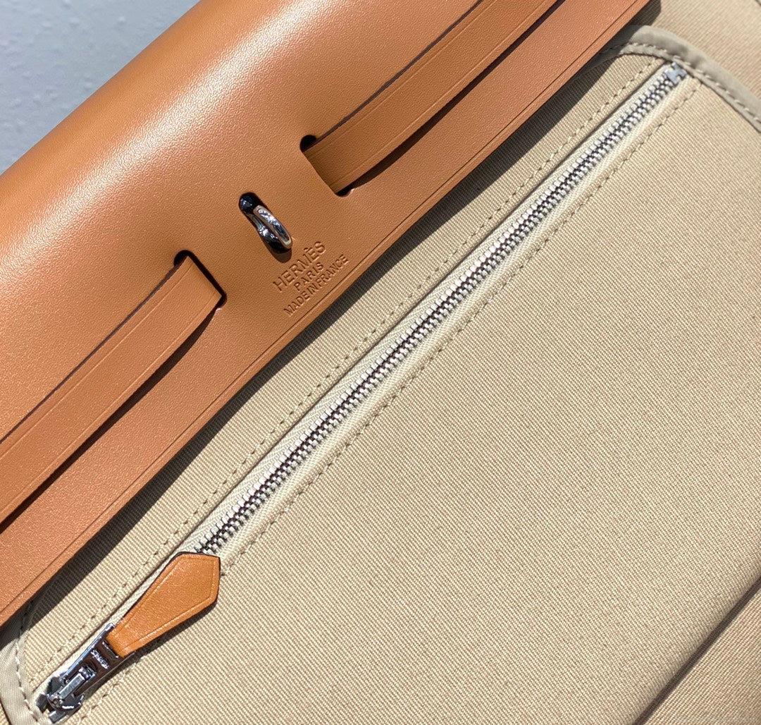 Hermes H082835CKAC Herbag Zip 31 Bag in Black Hunter Leather and Canvas H60038