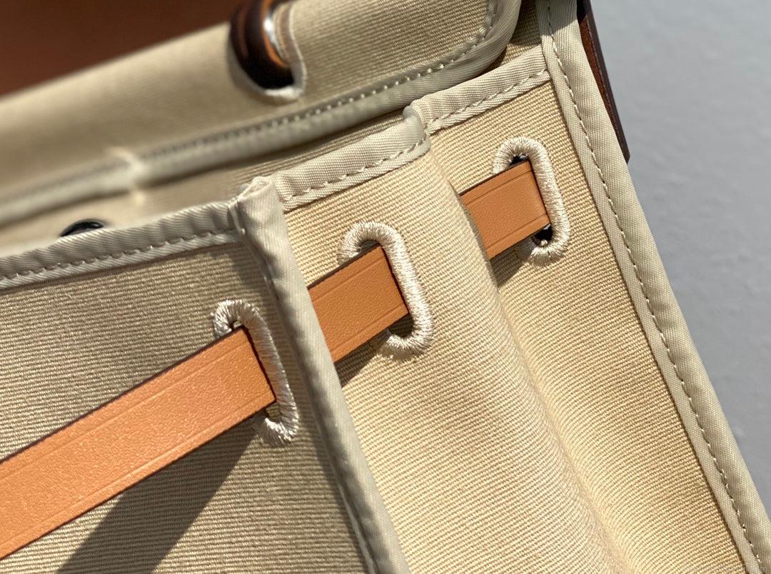 Hermes H082835CKAC Herbag Zip 31 Bag in Black Hunter Leather and Canvas H60038