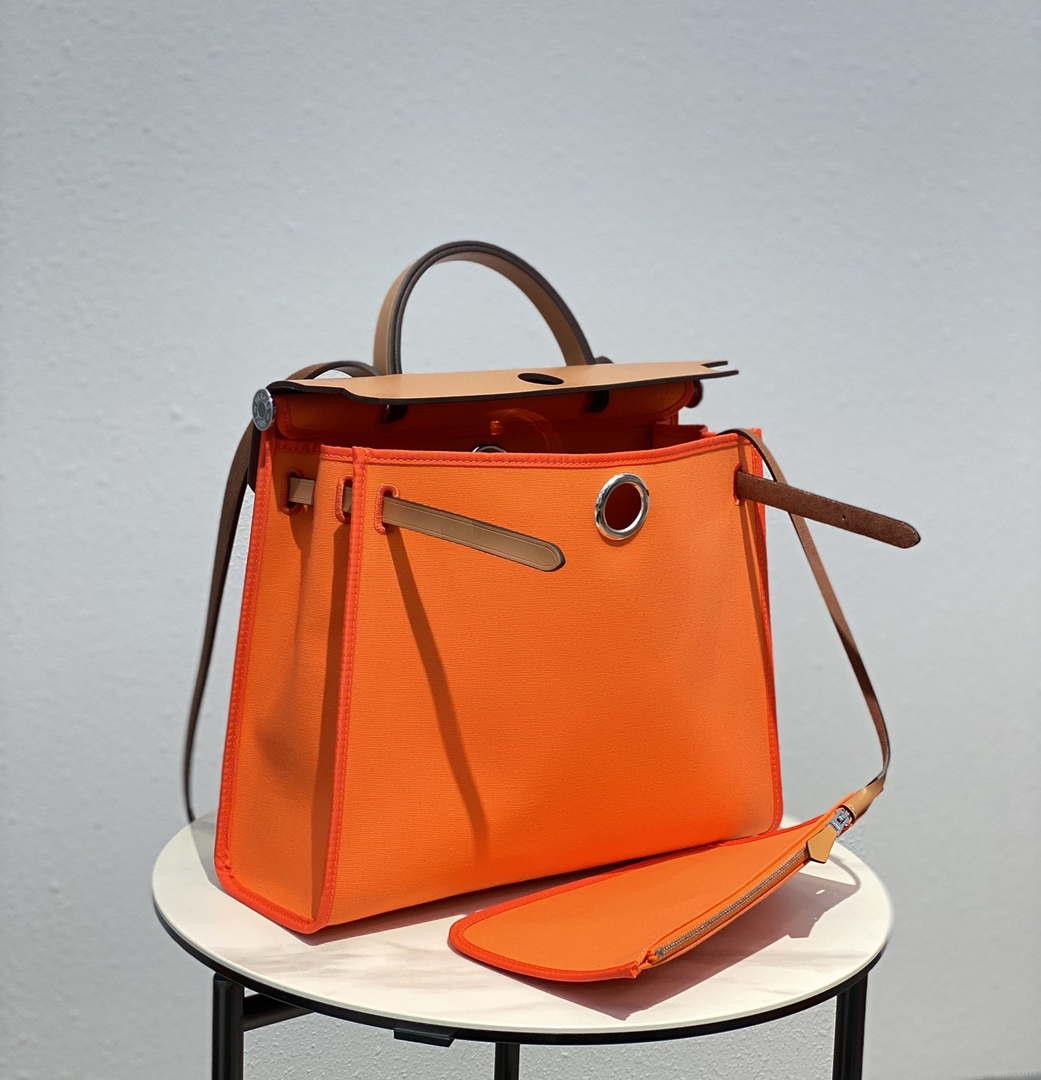 Hermes H082835CKAC Herbag Zip 31 Bag in Black Hunter Leather and Canvas H60039