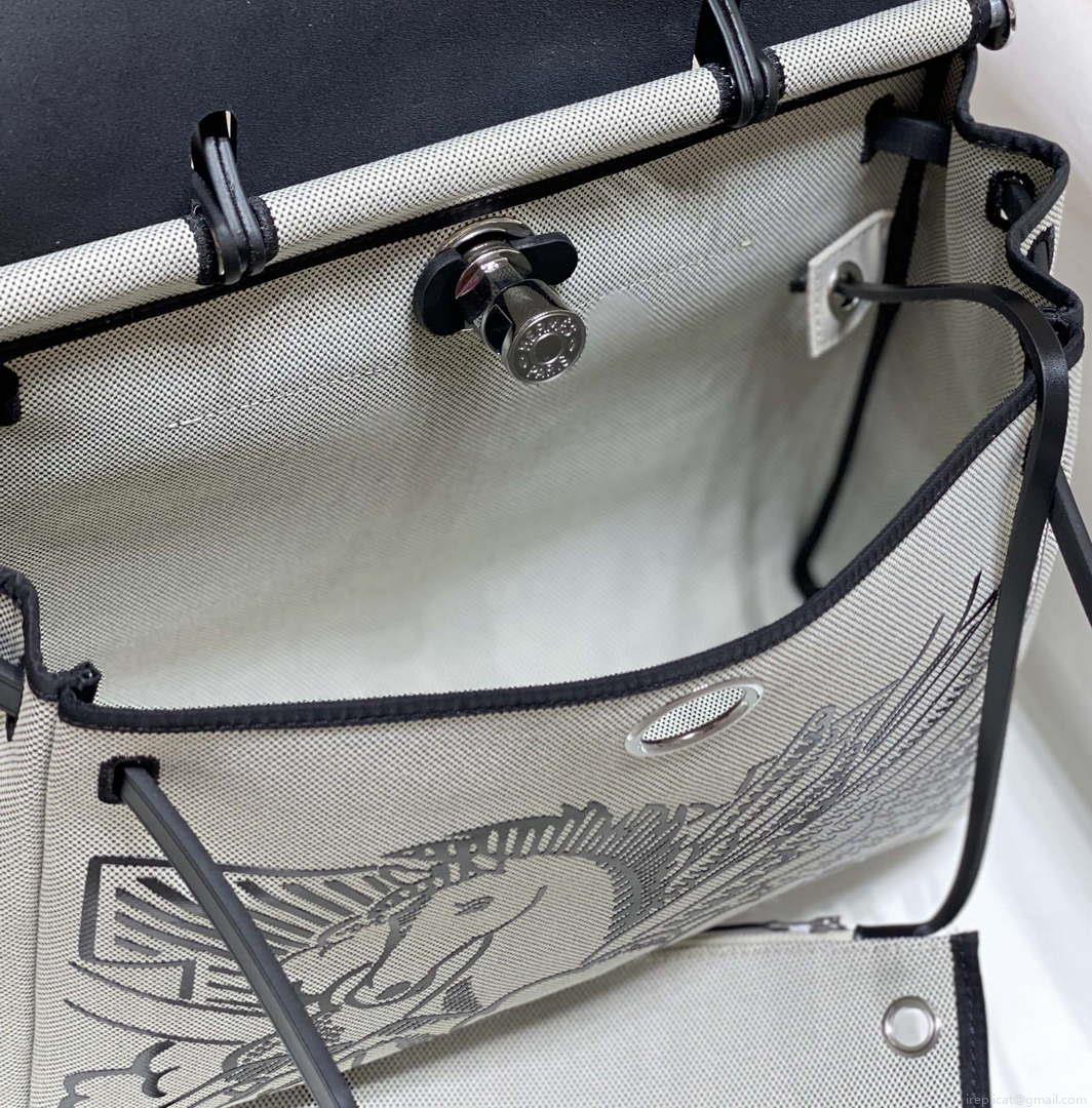Hermes H084076CKAD Herbag Zip 31 Bag in Black Hunter Leather and Canvas H60046