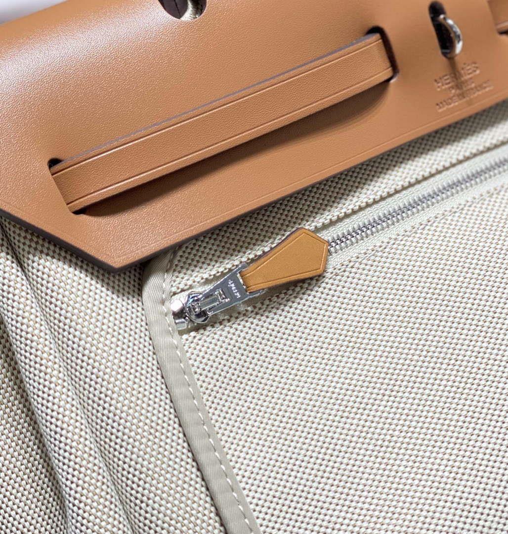 Hermes H084076CKAD Herbag Zip 31 Bag in Brown Hunter Leather and Canvas H60050