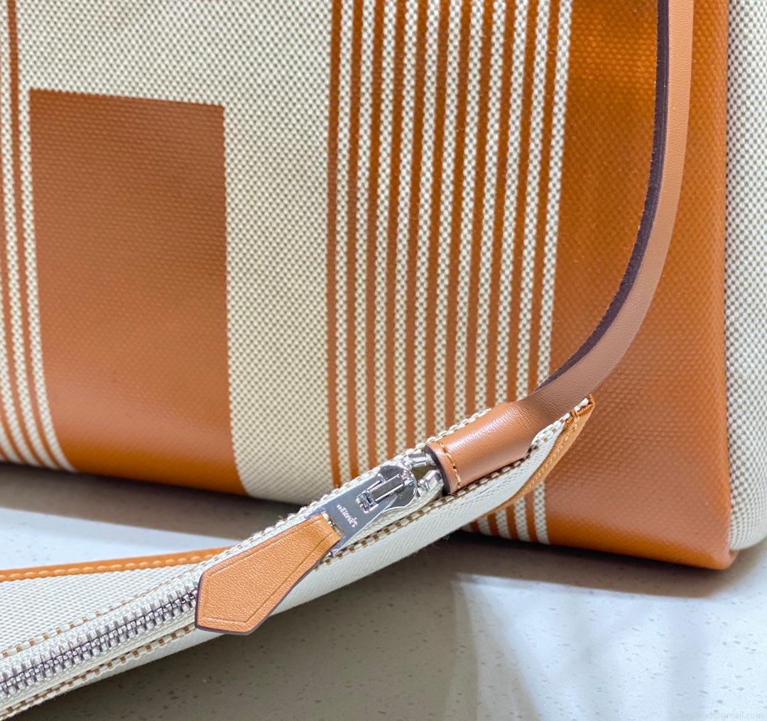 Hermes H084076CKAD Herbag Zip 31 Bag in Brown Hunter Leather and Canvas H60051