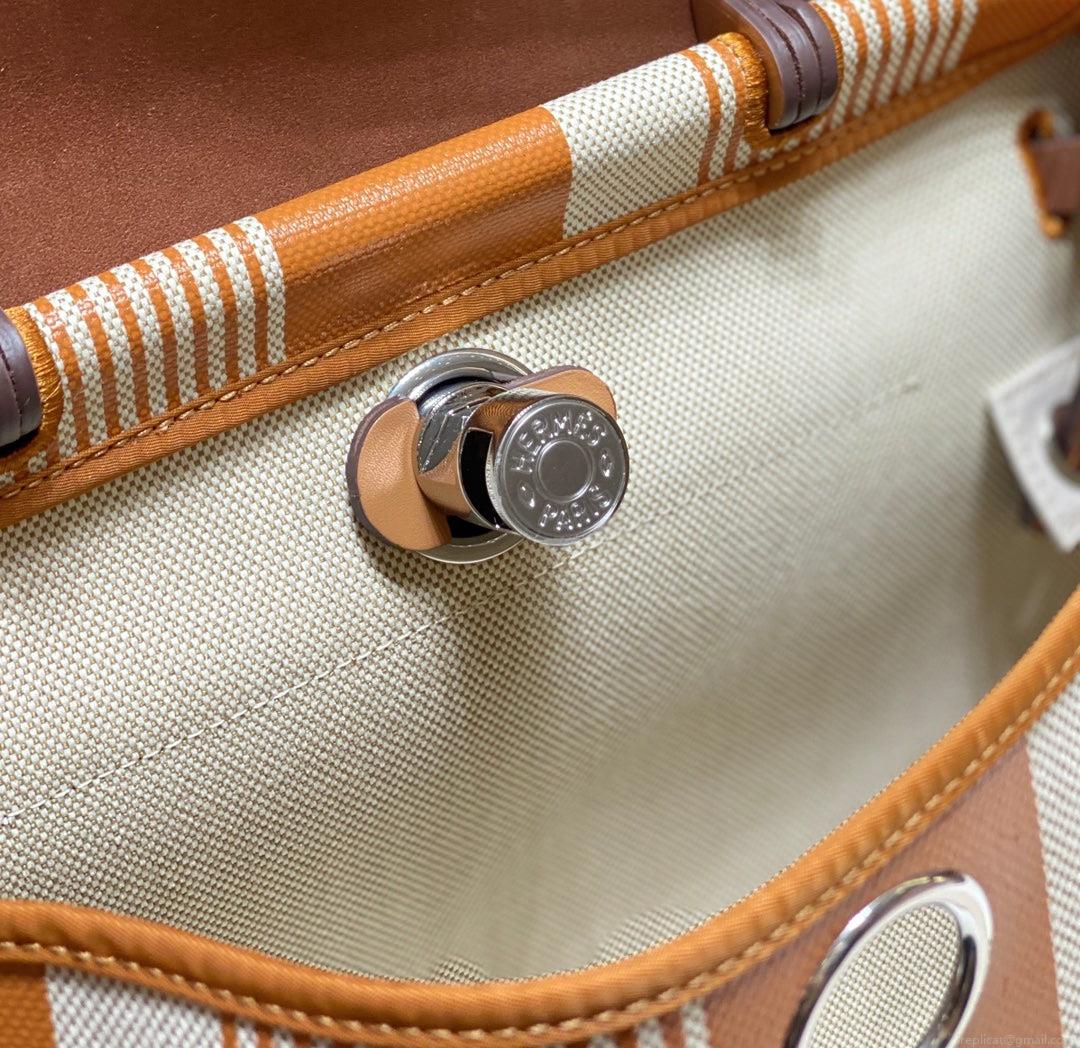 Hermes H084076CKAD Herbag Zip 31 Bag in Brown Hunter Leather and Canvas H60051
