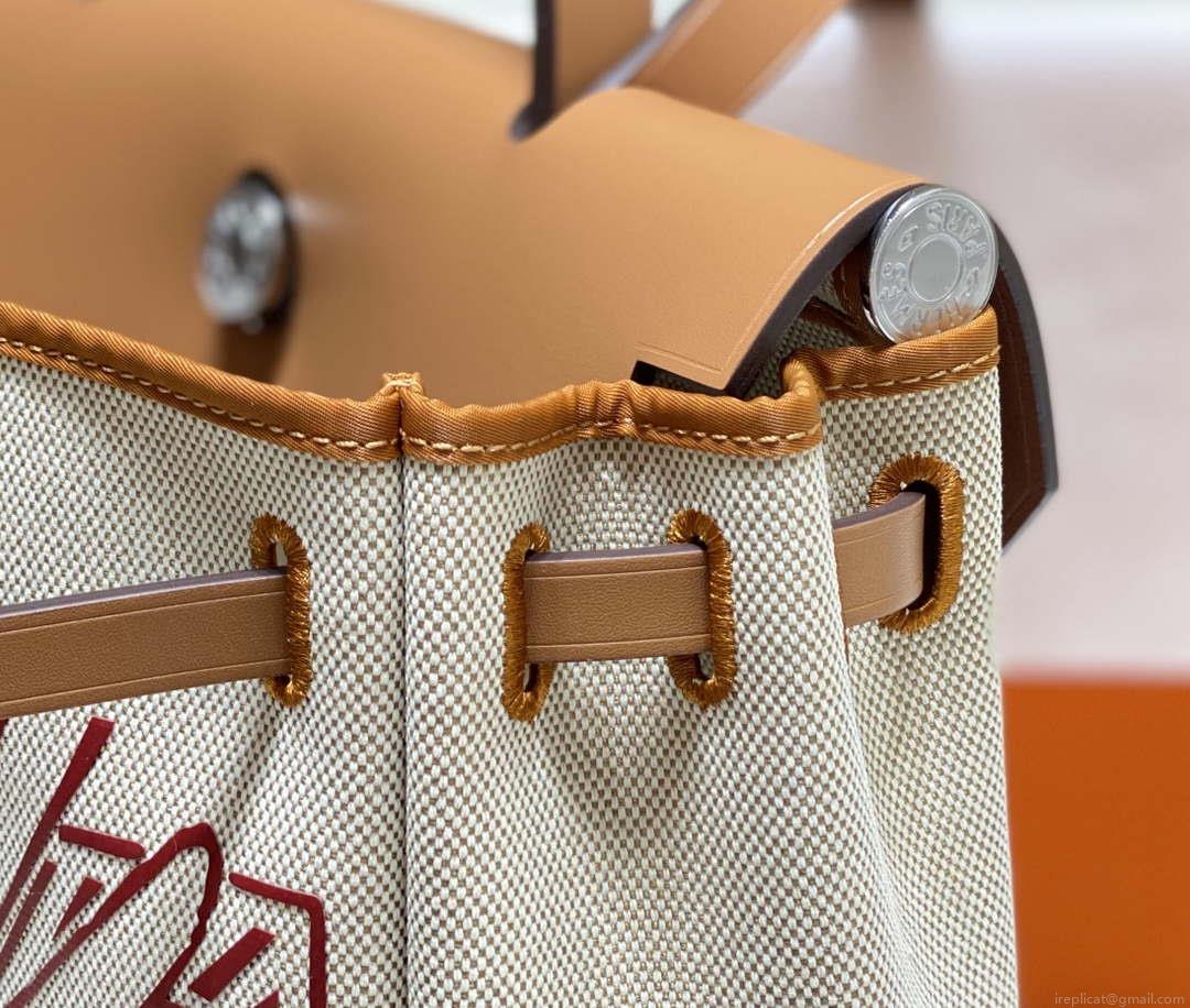 Hermes H084076CKAD Herbag Zip 31 Bag in Brown Hunter Leather and Canvas H60052