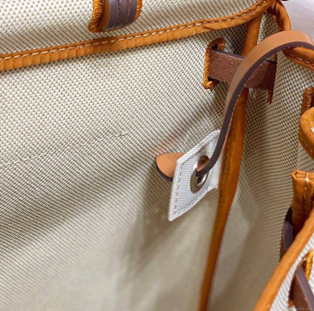 Hermes H084076CKAD Herbag Zip 31 Bag in Brown Hunter Leather and Canvas H60052