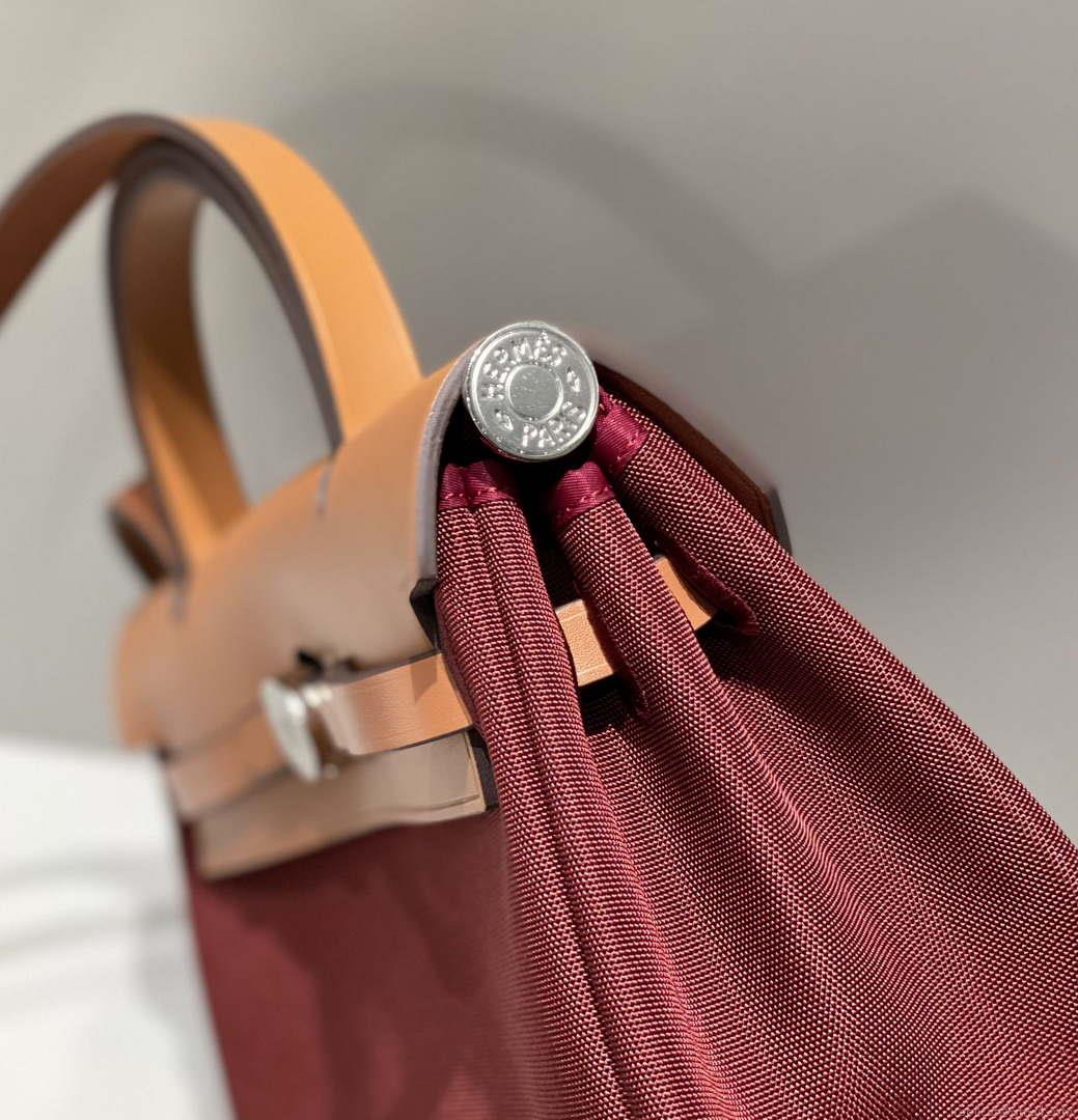 Hermes H084076CKAD Herbag Zip 31 Bag in Brown Hunter Leather and Canvas H60054