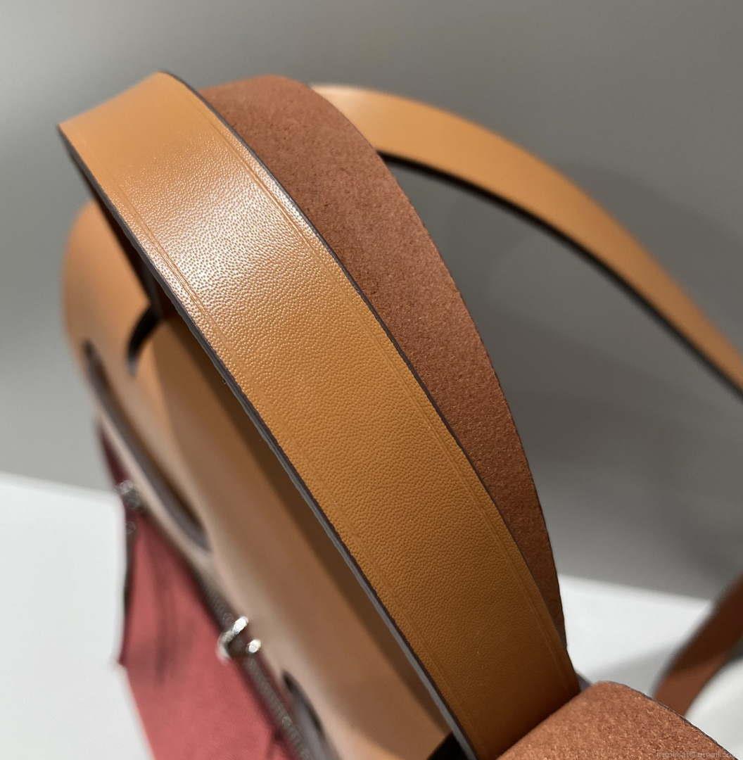Hermes H084076CKAD Herbag Zip 31 Bag in Brown Hunter Leather and Canvas H60054