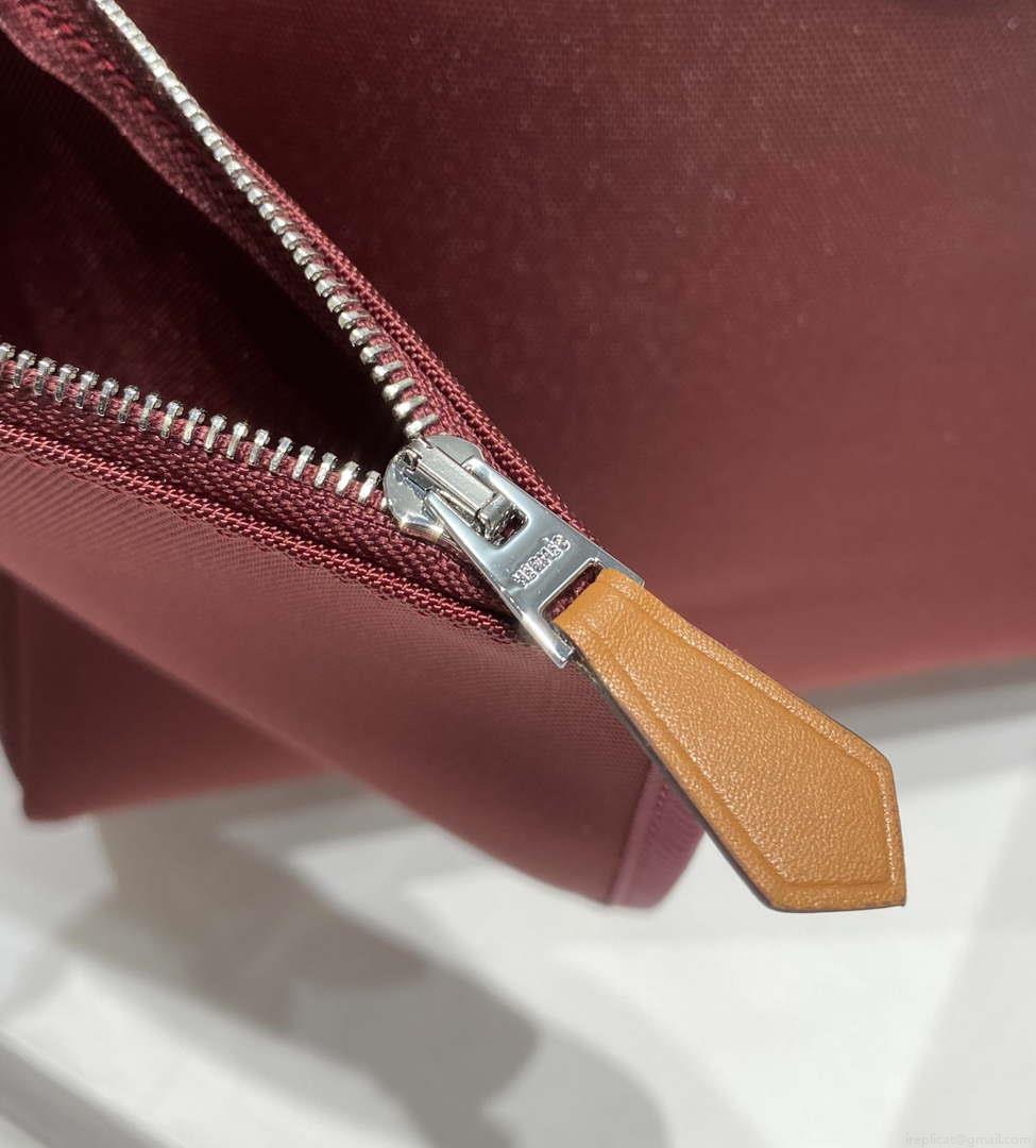 Hermes H084076CKAD Herbag Zip 31 Bag in Brown Hunter Leather and Canvas H60054