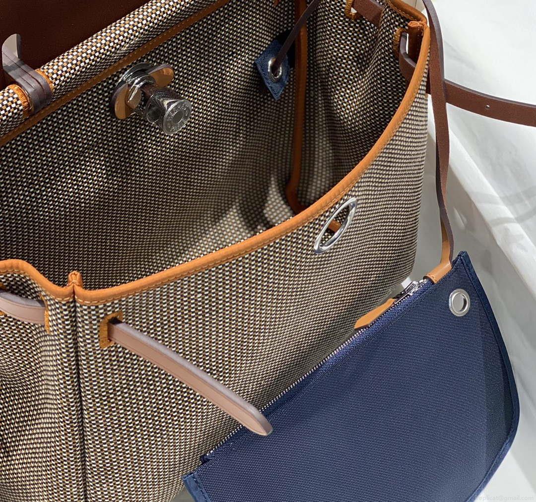 Hermes H084076CKAD Herbag Zip 31 Bag in Brown Hunter Leather and Canvas H60055
