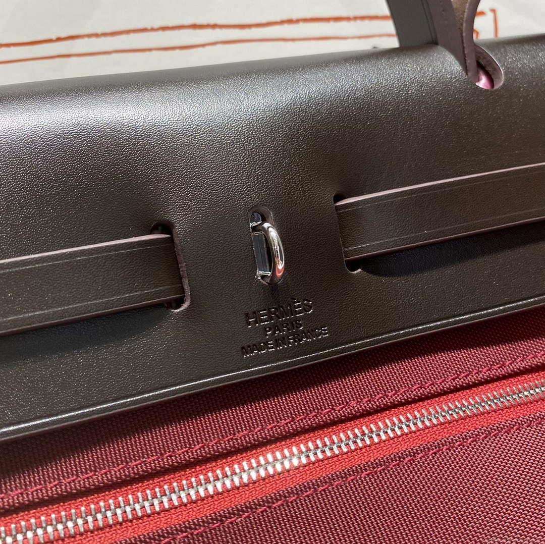 Hermes H084076CKAD Herbag Zip 31 Bag in Black Hunter Leather and Canvas H60056