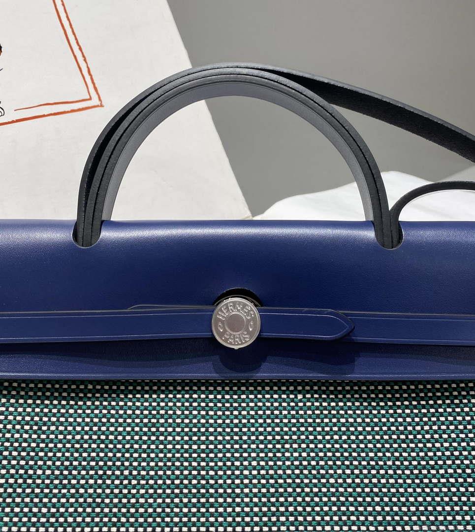 Hermes H084076CKAD Herbag Zip 31 Bag in Black Hunter Leather and Canvas H60057