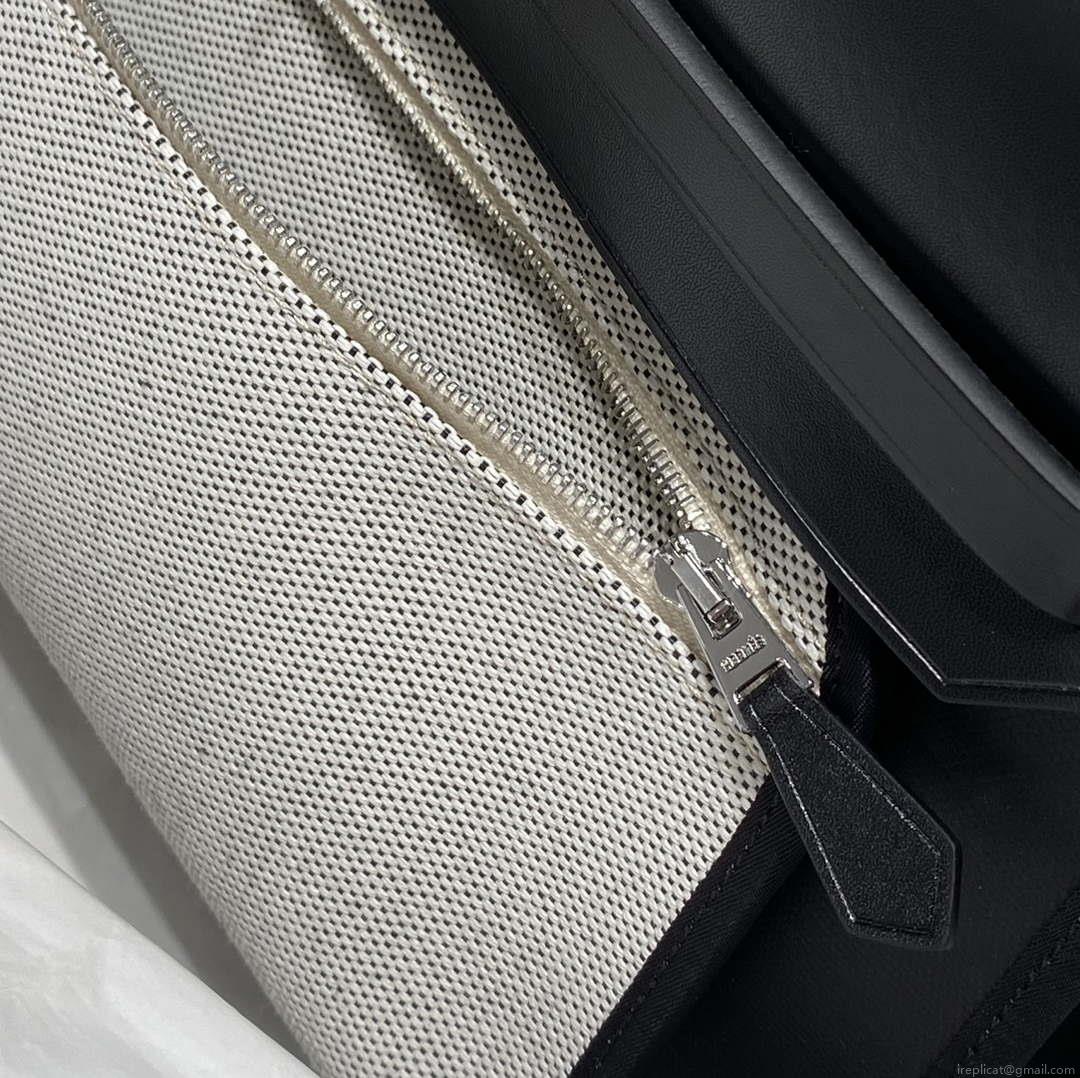 Hermes H084076CKAD Herbag Zip 31 Bag in Black Hunter Leather and Canvas H60058