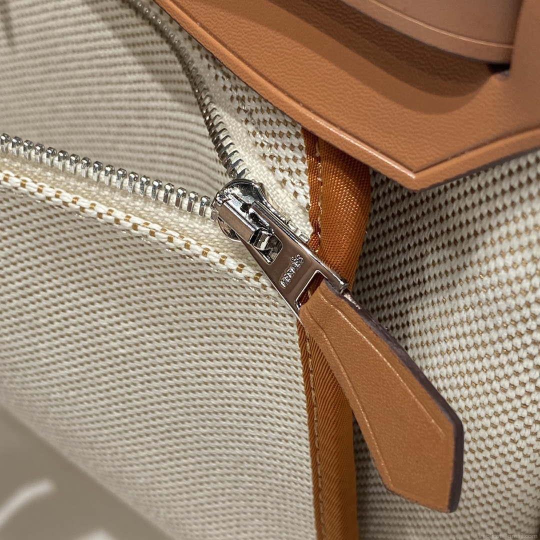 Hermes H084076CKAD Herbag Zip 31 Bag in Brown Hunter Leather and Canvas H60061