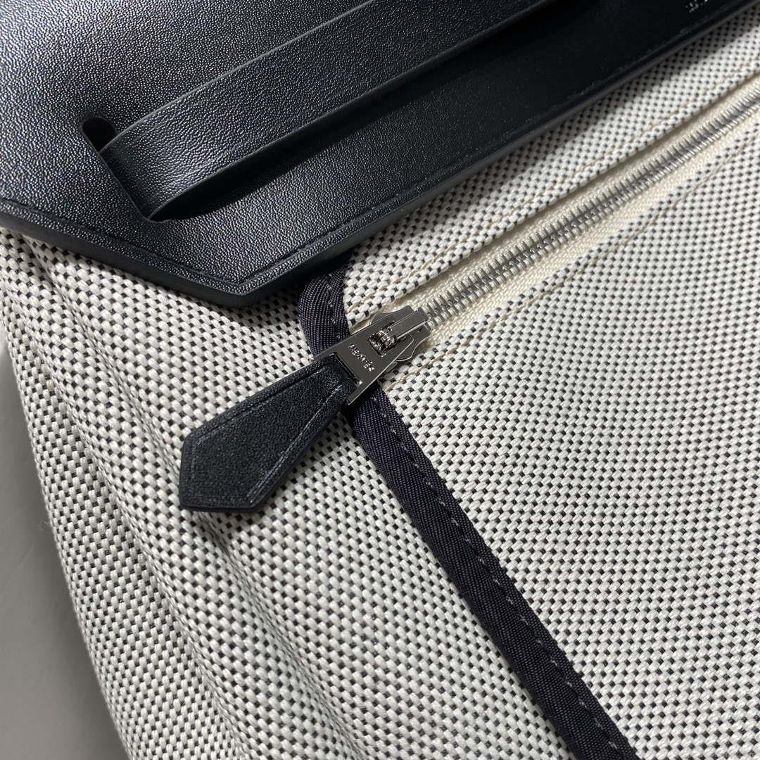 Hermes H084076CKAD Herbag Zip 31 Bag in Black Hunter Leather and Canvas H60062