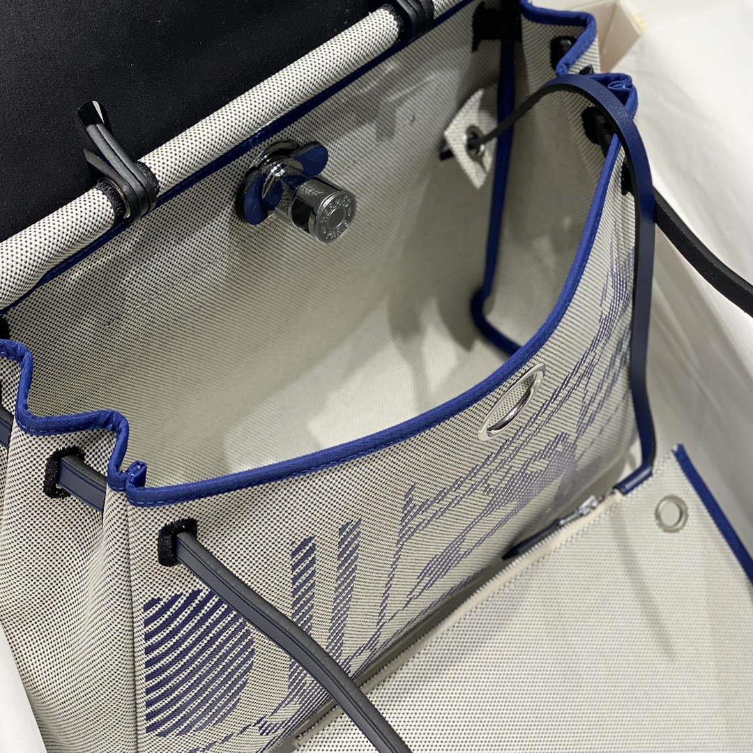 Hermes H084076CKAD Herbag Zip 31 Bag in Blue Hunter Leather and Canvas H60063
