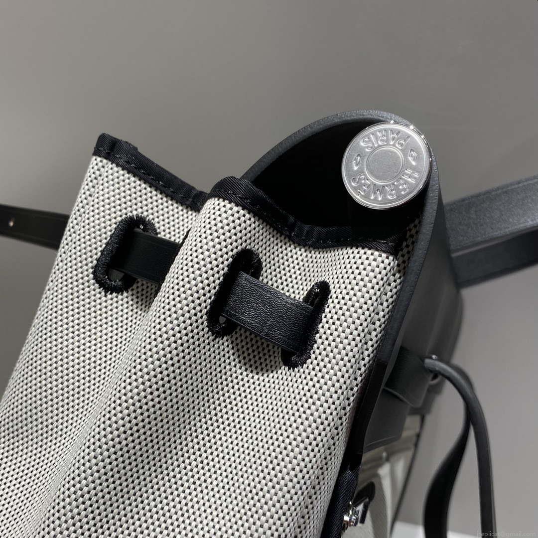 Hermes H084076CKAD A Dos Zip Retourne Herbag Backpack Toile Vache Hunter Ebene H60066