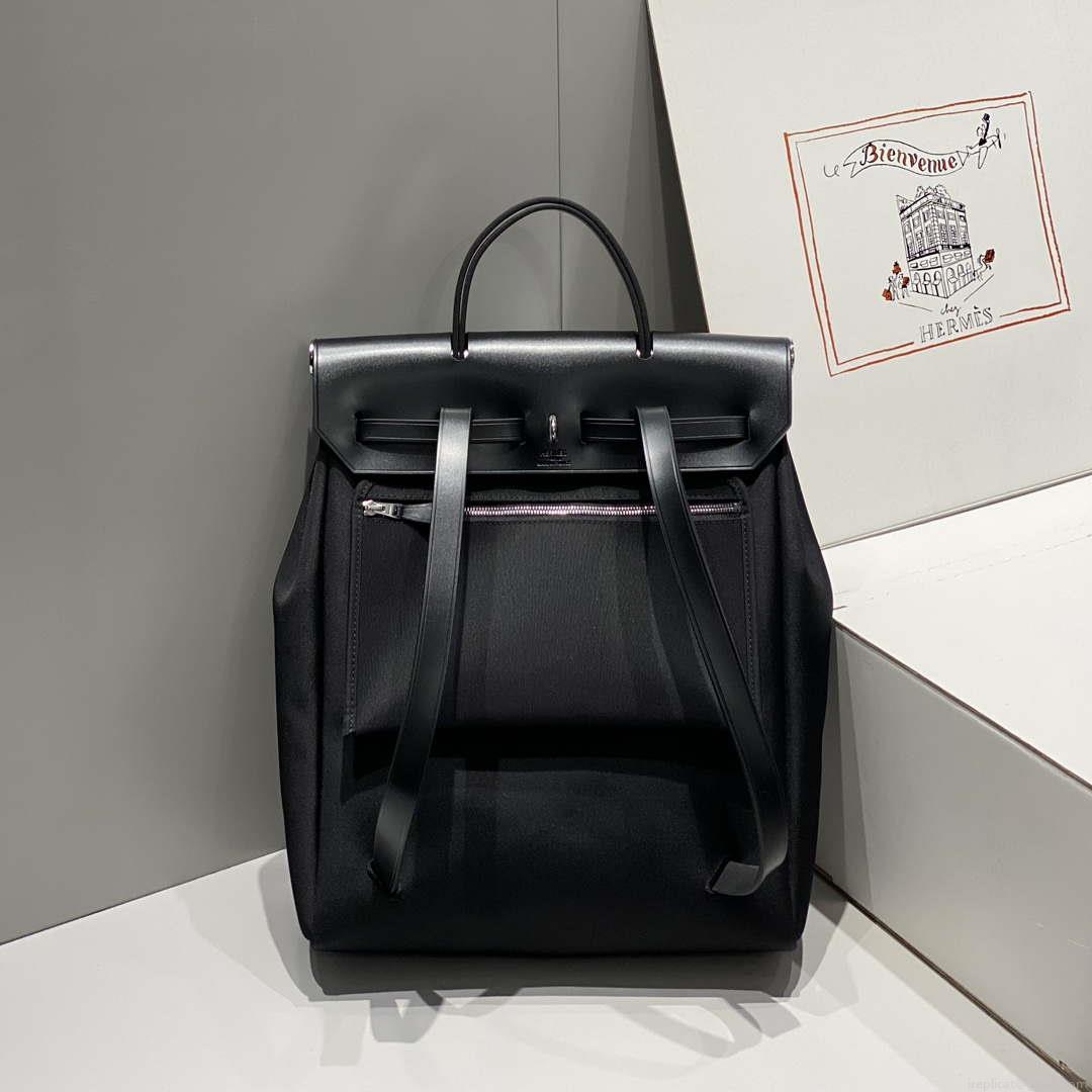 Hermes H084076CKAD A Dos Zip Retourne Herbag Backpack Toile Vache Hunter Ebene H60068