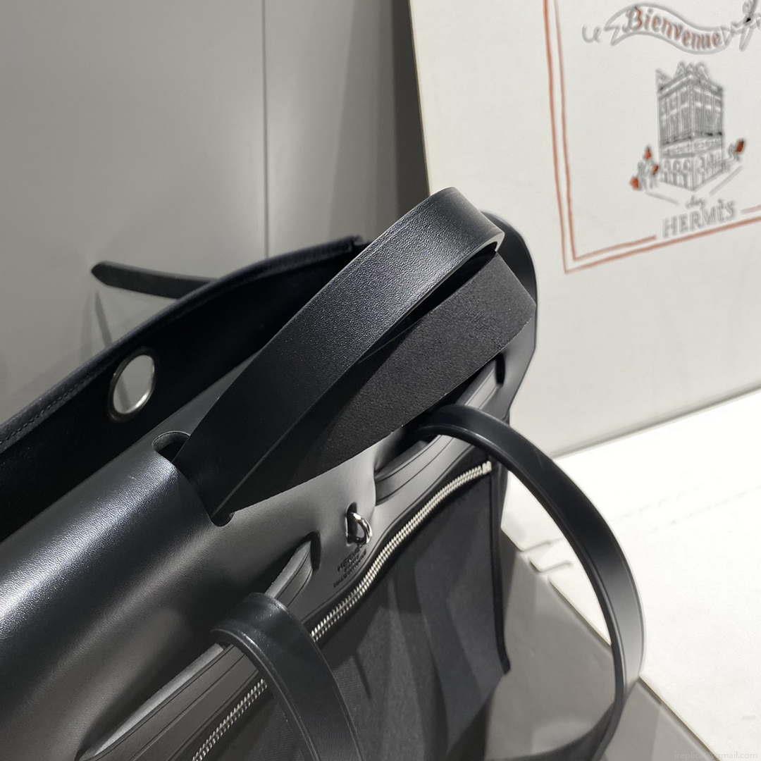 Hermes H084076CKAD A Dos Zip Retourne Herbag Backpack Toile Vache Hunter Ebene H60068