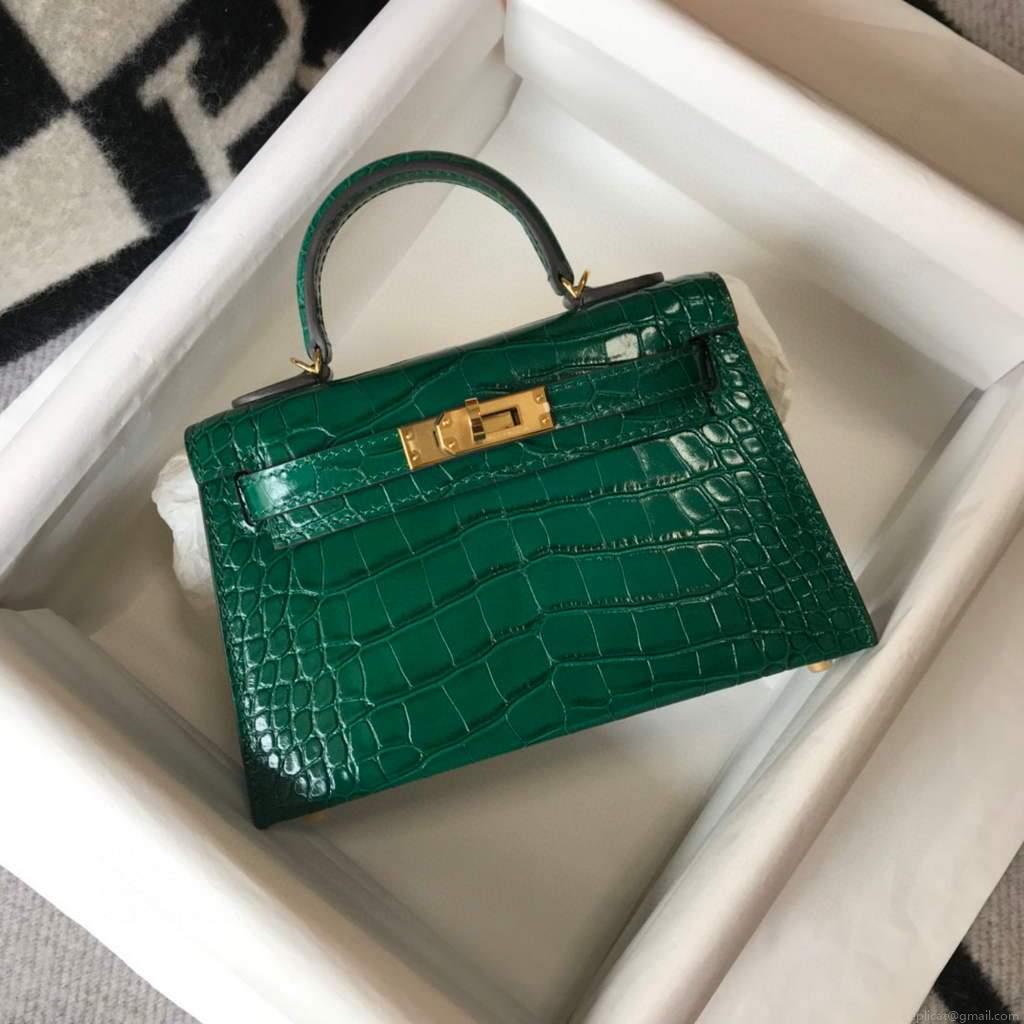 Hermes Kelly Bag Designer Hermes 19CM Shoulder Mini Bag Green 20452