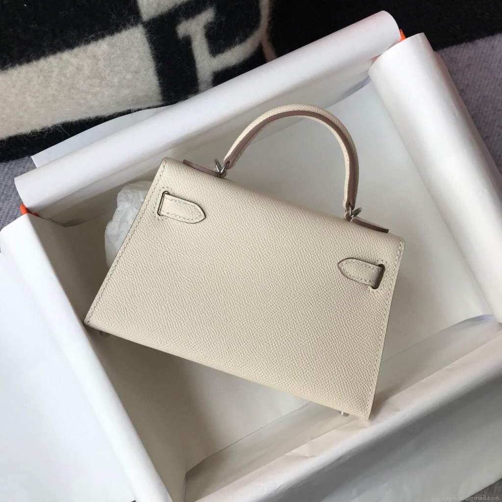 Hermes Kelly Bag Hermes 19CM Epsom Shoulder Mini Bag Beige Silver buckle 20457