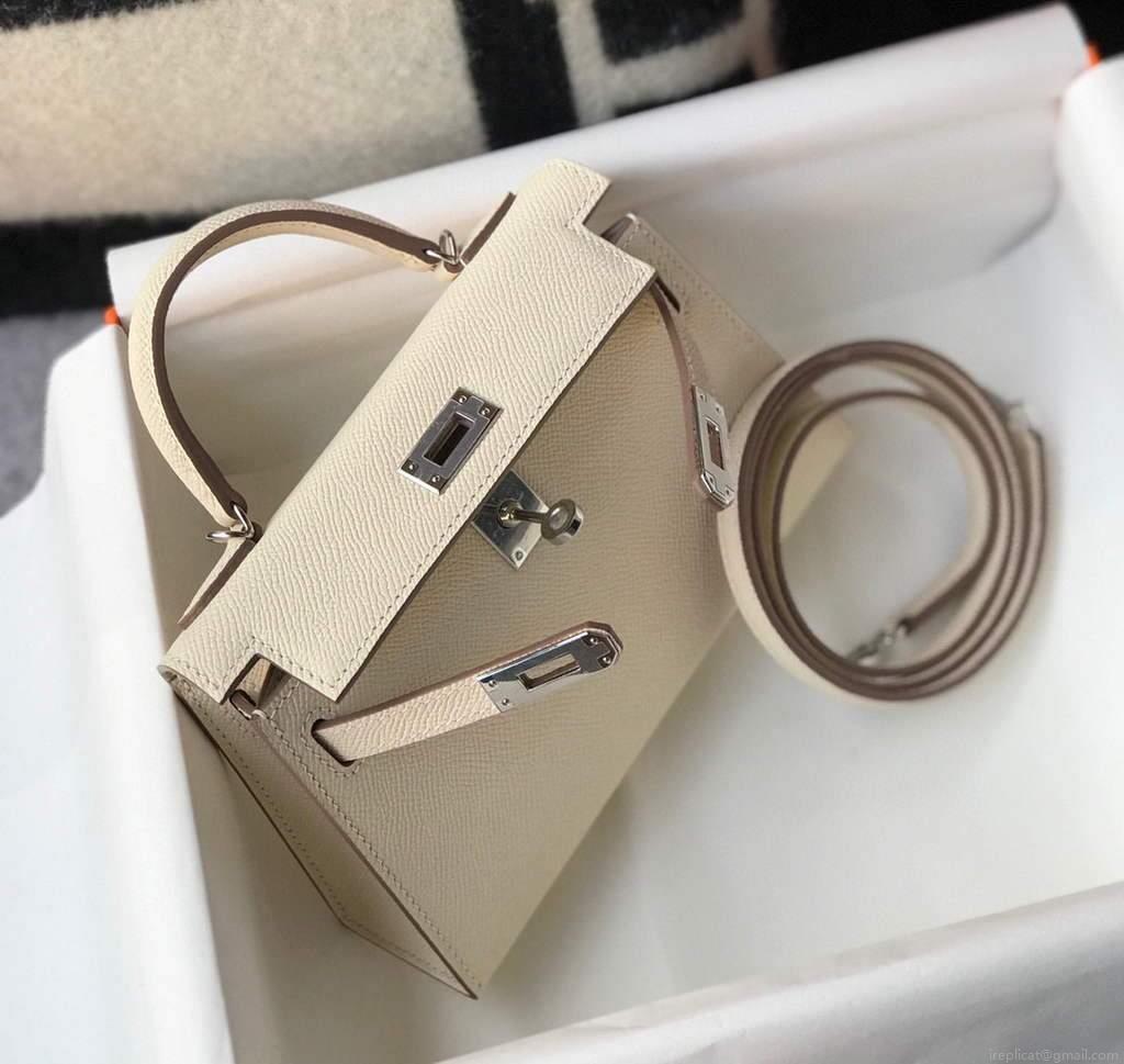 Hermes Kelly Bag Hermes 19CM Epsom Shoulder Mini Bag Beige Silver buckle 20457