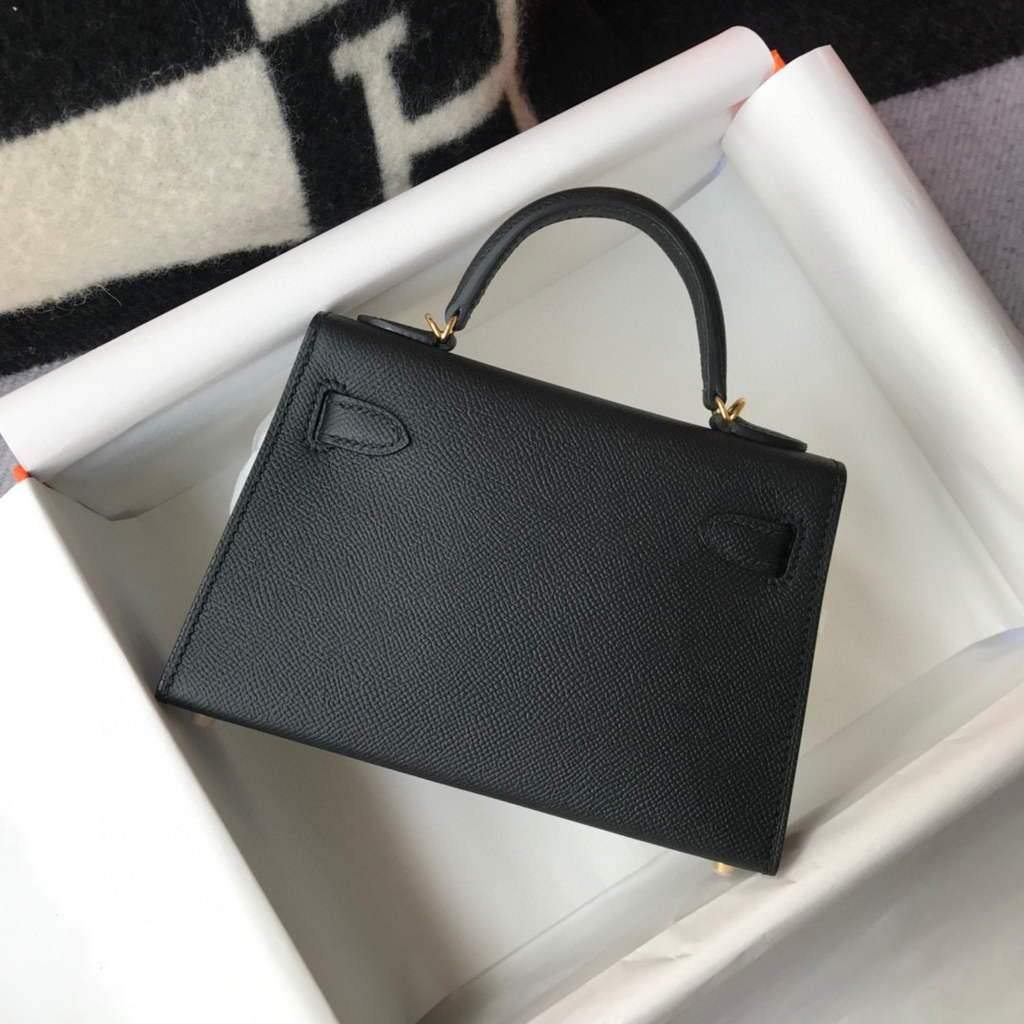 Hermes Kelly Bag Hermes 19CM Epsom Shoulder Mini Bag Black Gold buckle 20455