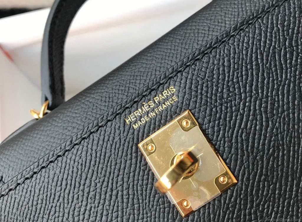 Hermes Kelly Bag Hermes 19CM Epsom Shoulder Mini Bag Black Gold buckle 20455