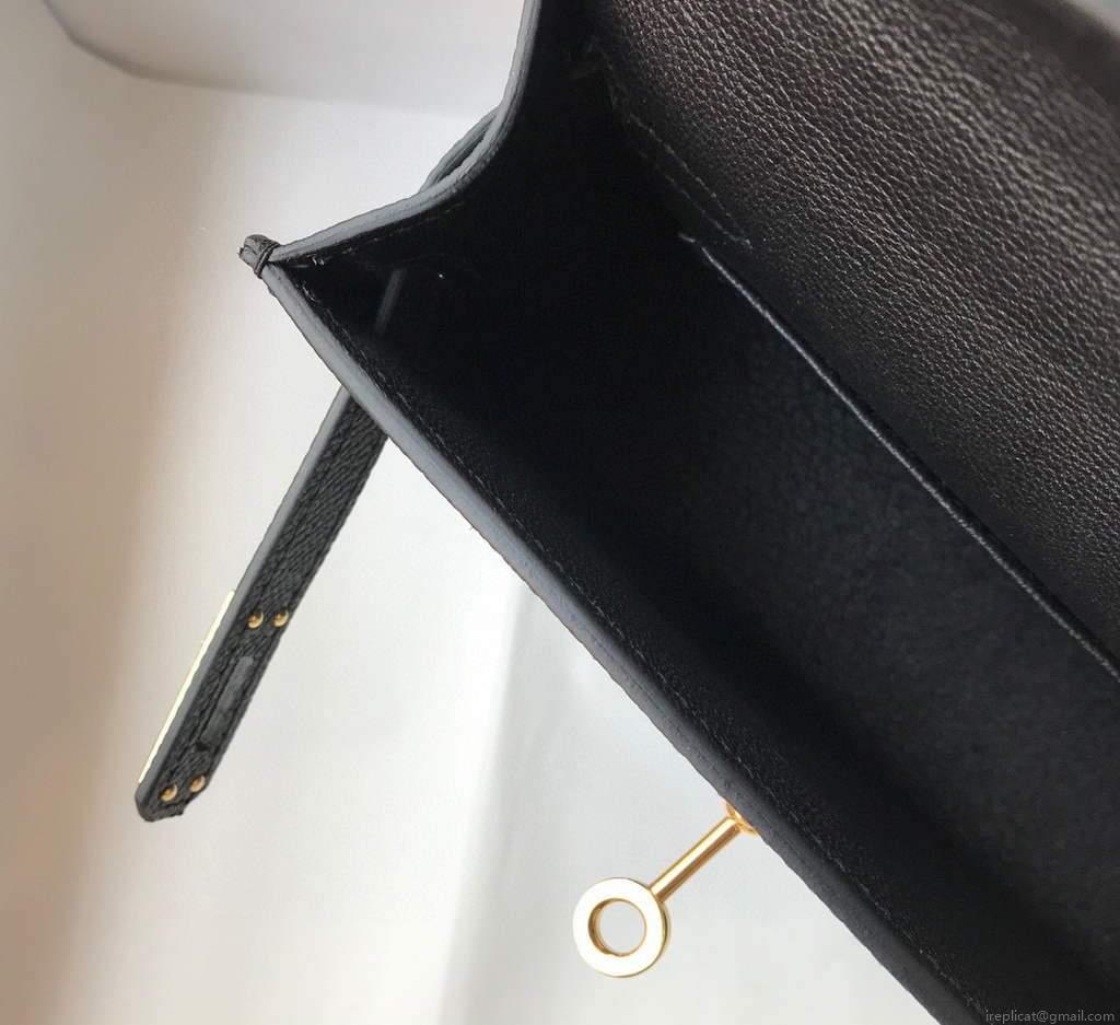 Hermes Kelly Bag Hermes 19CM Epsom Shoulder Mini Bag Black Gold buckle 20455