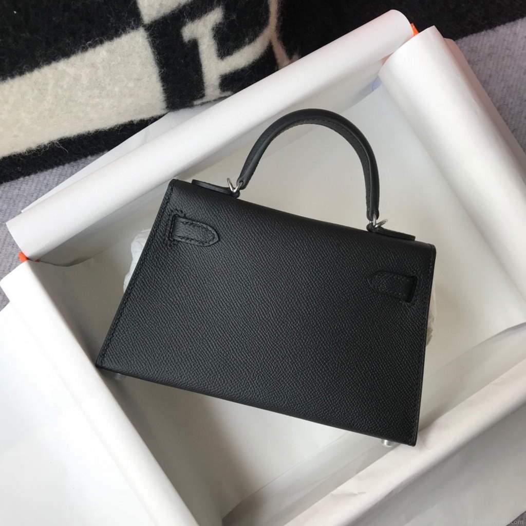 Hermes Kelly Bag Hermes 19CM Epsom Shoulder Mini Bag Black Silver buckle 20456