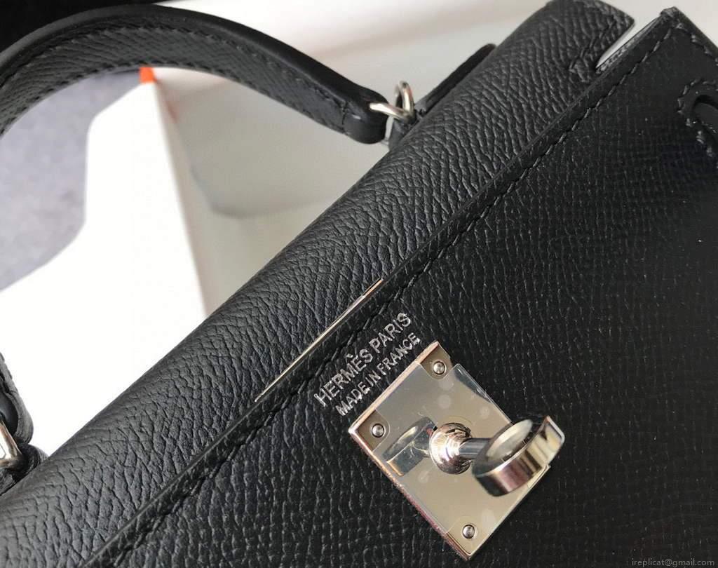 Hermes Kelly Bag Hermes 19CM Epsom Shoulder Mini Bag Black Silver buckle 20456