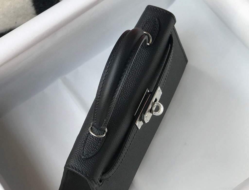 Hermes Kelly Bag Hermes 19CM Epsom Shoulder Mini Bag Black Silver buckle 20456