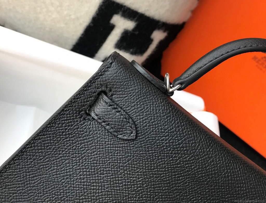 Hermes Kelly Bag Hermes 19CM Epsom Shoulder Mini Bag Black Silver buckle 20456