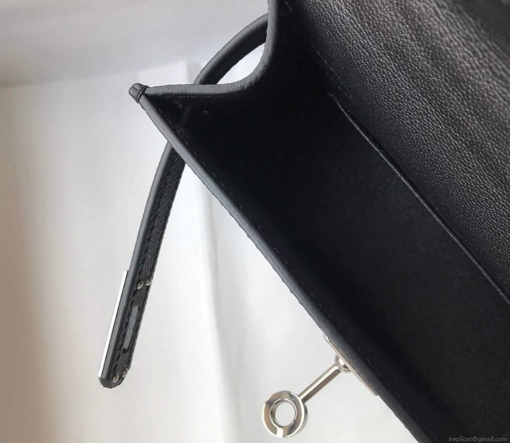 Hermes Kelly Bag Hermes 19CM Epsom Shoulder Mini Bag Black Silver buckle 20456