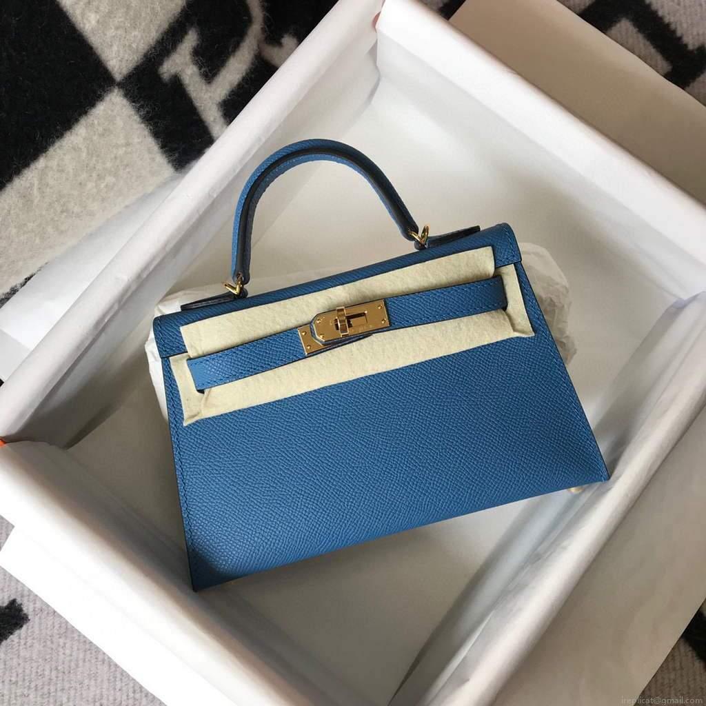 Hermes Kelly Bag Hermes 19CM Epsom Shoulder Mini Bag Blue 20476