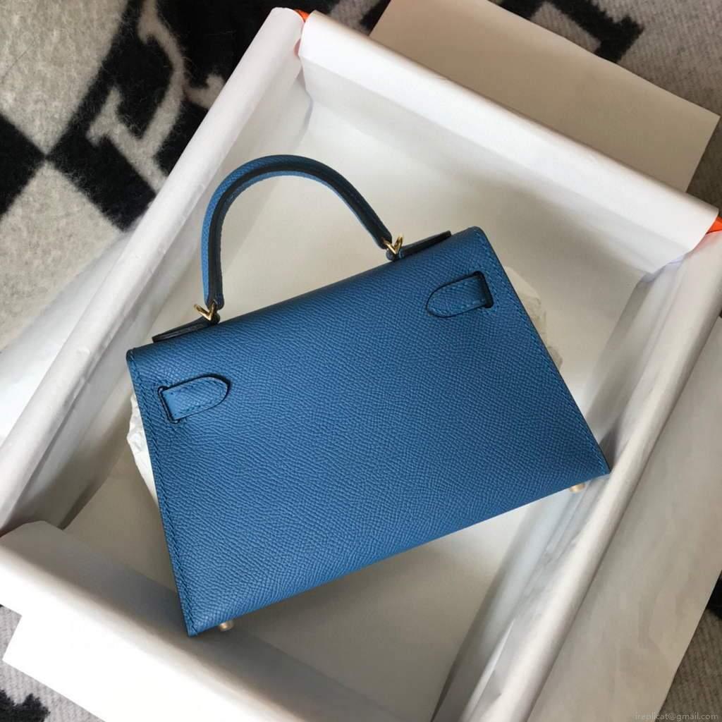 Hermes Kelly Bag Hermes 19CM Epsom Shoulder Mini Bag Blue 20476