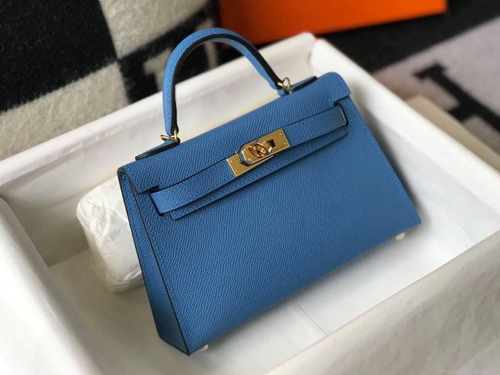 Hermes Kelly Bag Hermes 19CM Epsom Shoulder Mini Bag Blue 20476