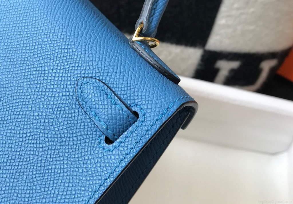 Hermes Kelly Bag Hermes 19CM Epsom Shoulder Mini Bag Blue 20476