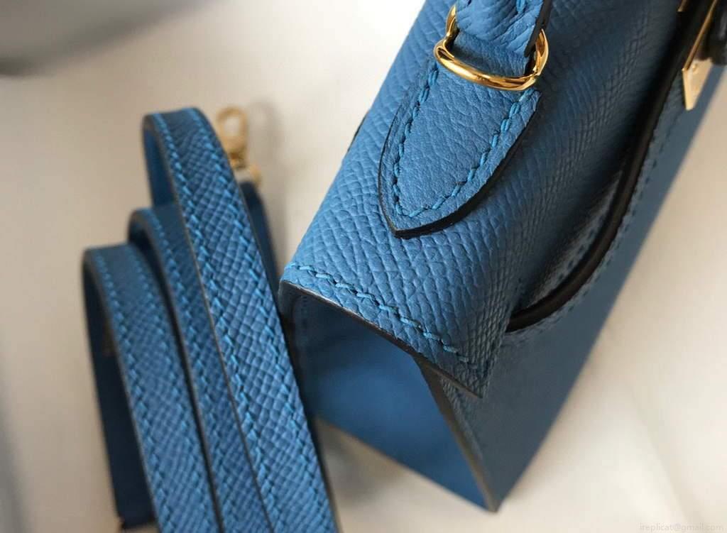 Hermes Kelly Bag Hermes 19CM Epsom Shoulder Mini Bag Blue 20476