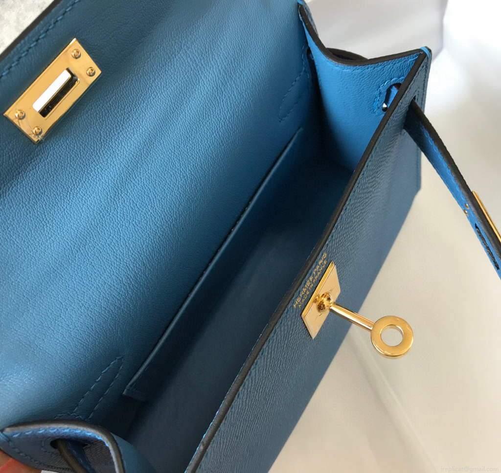 Hermes Kelly Bag Hermes 19CM Epsom Shoulder Mini Bag Blue 20476