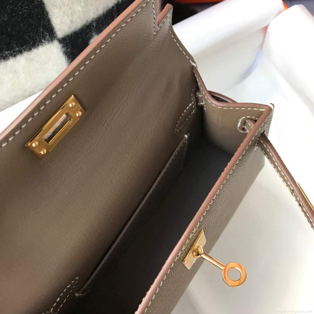 Hermes Kelly Bag Hermes 19CM Epsom Shoulder Mini Bag Dark gray 20461