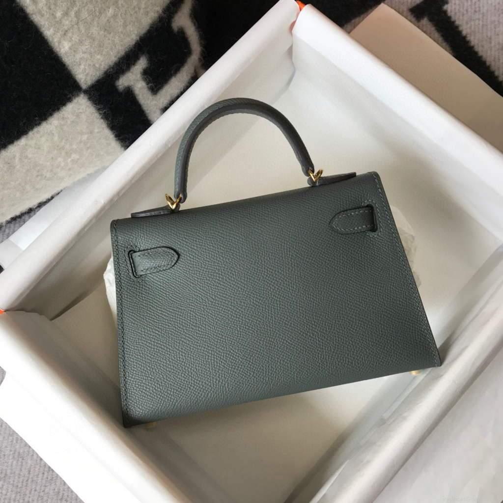 Hermes Kelly Bag Hermes 19CM Epsom Shoulder Mini Bag Dark gray 20474