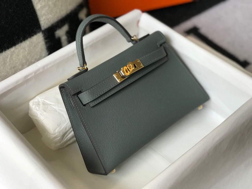 Hermes Kelly Bag Hermes 19CM Epsom Shoulder Mini Bag Dark gray 20474