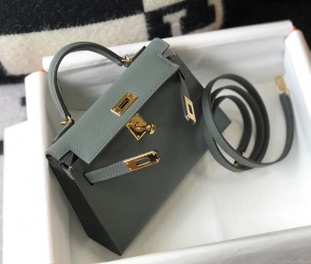 Hermes Kelly Bag Hermes 19CM Epsom Shoulder Mini Bag Dark gray 20474