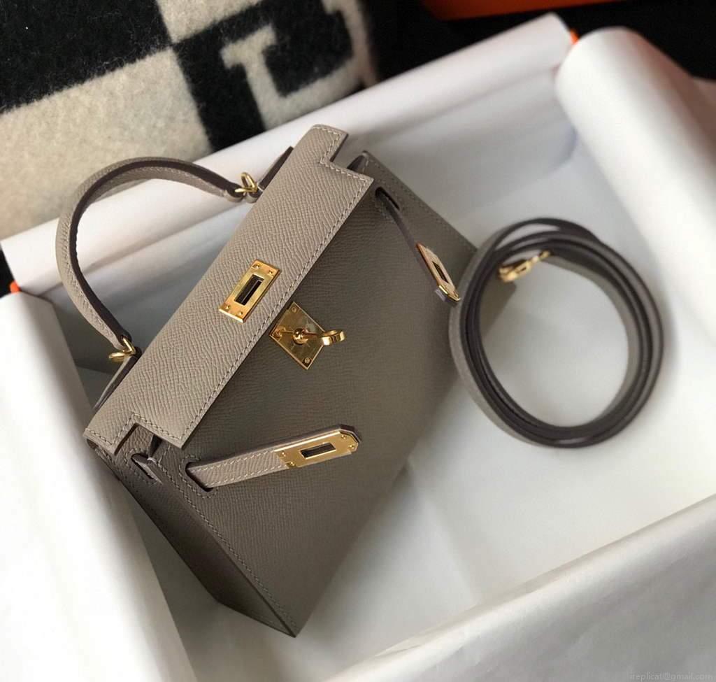 Hermes Kelly Bag Hermes 19CM Epsom Shoulder Mini Bag Gray 20468