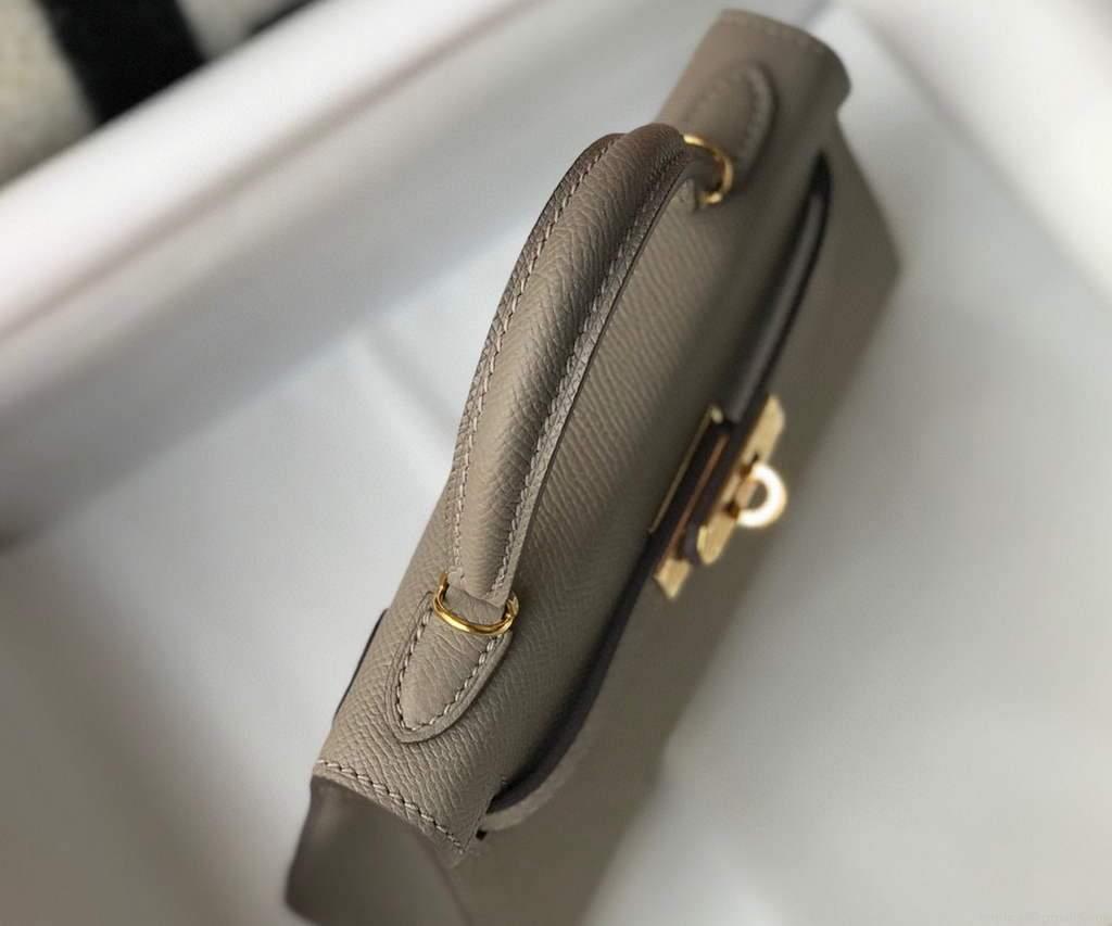 Hermes Kelly Bag Hermes 19CM Epsom Shoulder Mini Bag Gray 20468