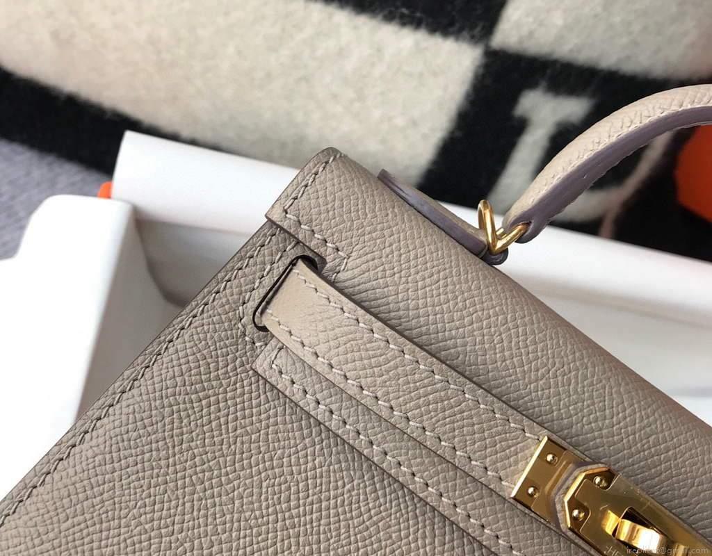 Hermes Kelly Bag Hermes 19CM Epsom Shoulder Mini Bag Gray 20468